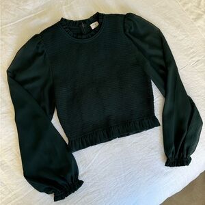 Forrest Green Aritzia Wilfred Smocked Bodice Blouse. Size S